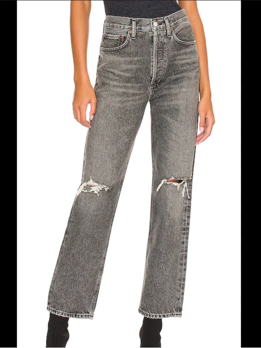 AGOLDE 90s High Rise Straight Leg Jeans Distressed Black Grey Size 27 - Picture 2 of 8